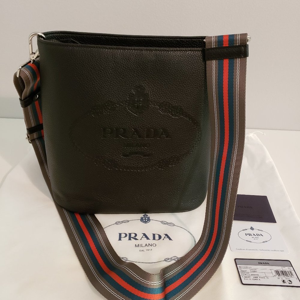 Prada Secchiello Vitello Phenix Nero Bucket Shoulder Bag NWOT